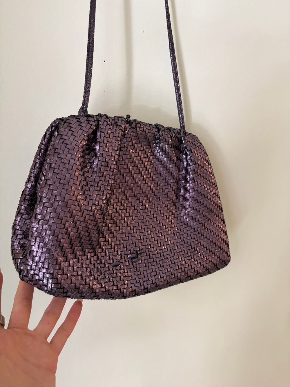 Metallic Woven Mini Shoulder Bag in Deep Purple